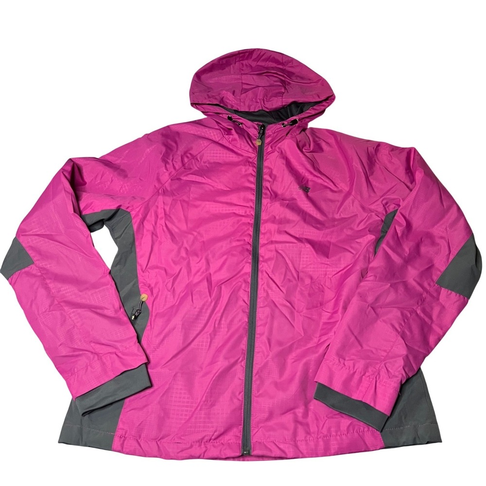 New Balance Womens Hooded Windbreaker‎ Jacket Pink Grey Full Zip Mesh Lined M